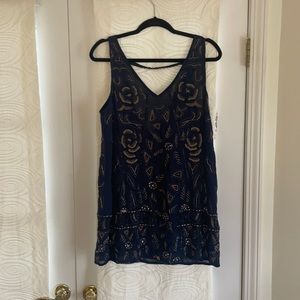 Free people beaded Navy blue mini slip dress